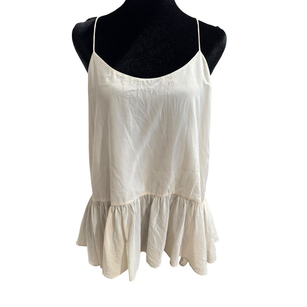 Club Monaco‎ Womens Cream Peplum Ruffle Camisole Spaghetti Strap Tank Top Small
